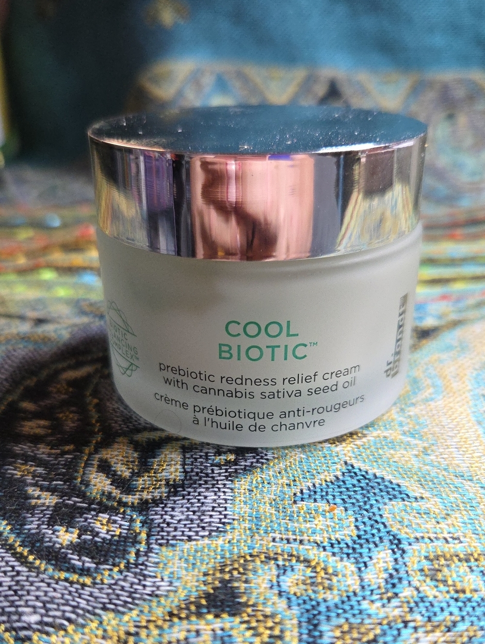 Dr. Brandt Cool Biotic Moisturizer — White Jar with Silver Lid and Teal Text